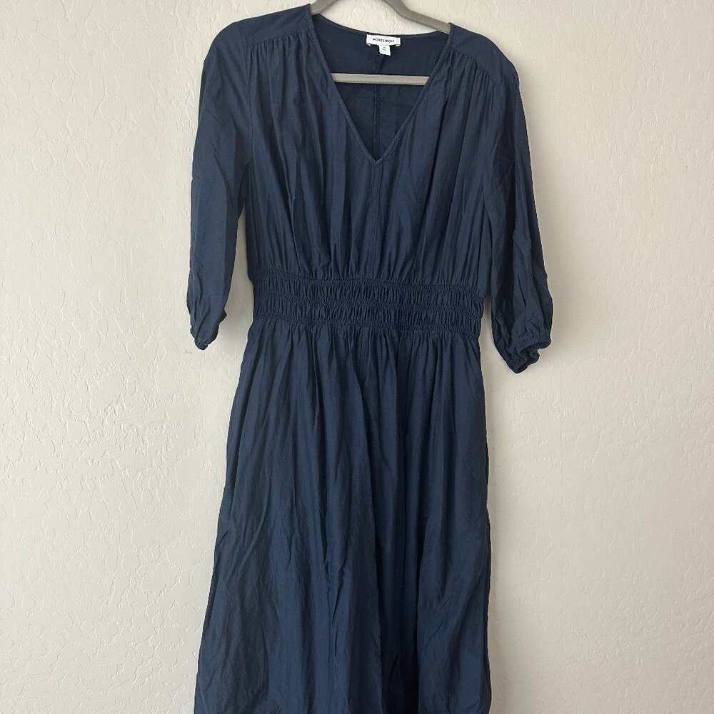 Nordstrom Silk/Cotton Navy Midi Dress